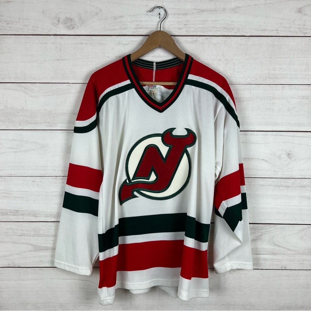 Vintage RARE 1980s New Jersey Devils NHL CCM Maska Jersey Medium
